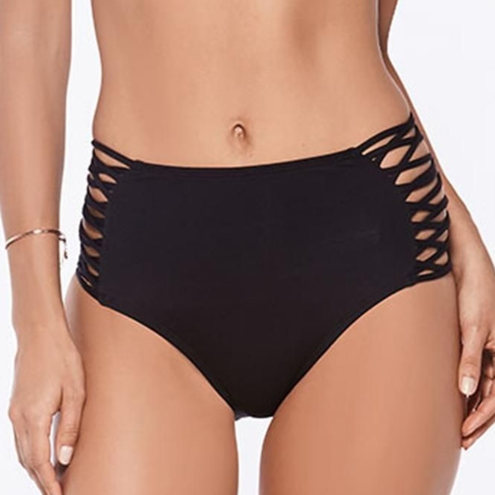 High waist black bikini bottoms